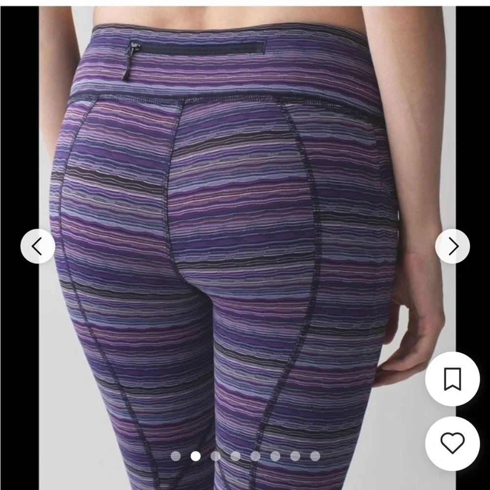 Lululemon Athletica Cropped Purple Striped Leggings Size 6 EUC